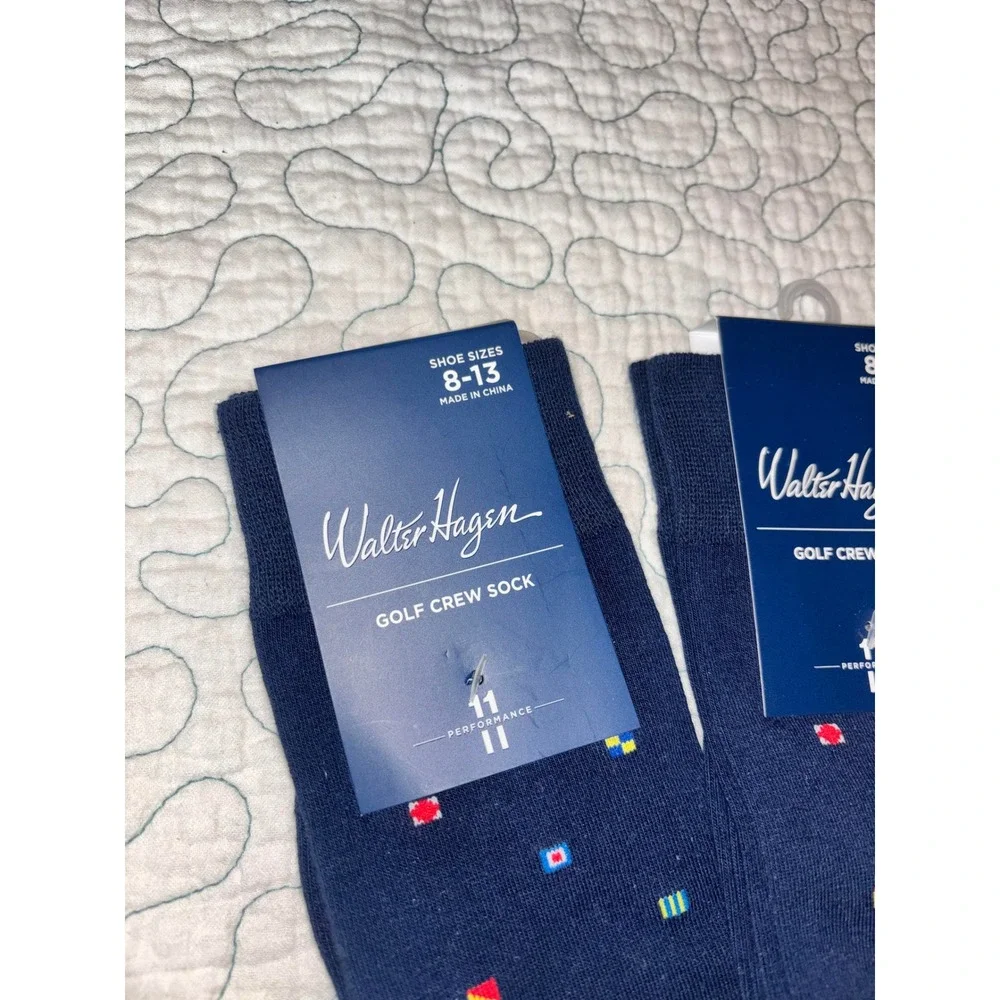 Walter Hagen Mens Navy Nautical Signal Flag Golf Crew Socks 2 Pairs Size 8-13